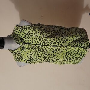 Just One Denim Blend Green & Black Cotton Snap Down Sleeveless Blouse, Size: M